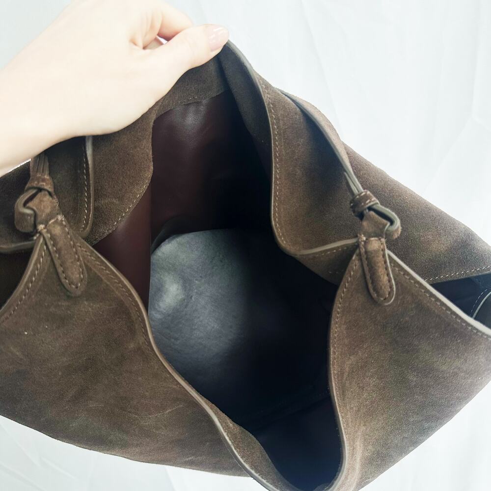 Khaite Tote Bag Lotus Suede Dark Brown Leather Shoulder Purse Large Scarf - Picture 5 of 12